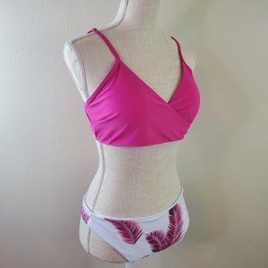 Shein Womens Pink Palm Print Adjustable Strap Bikini Swimsuit